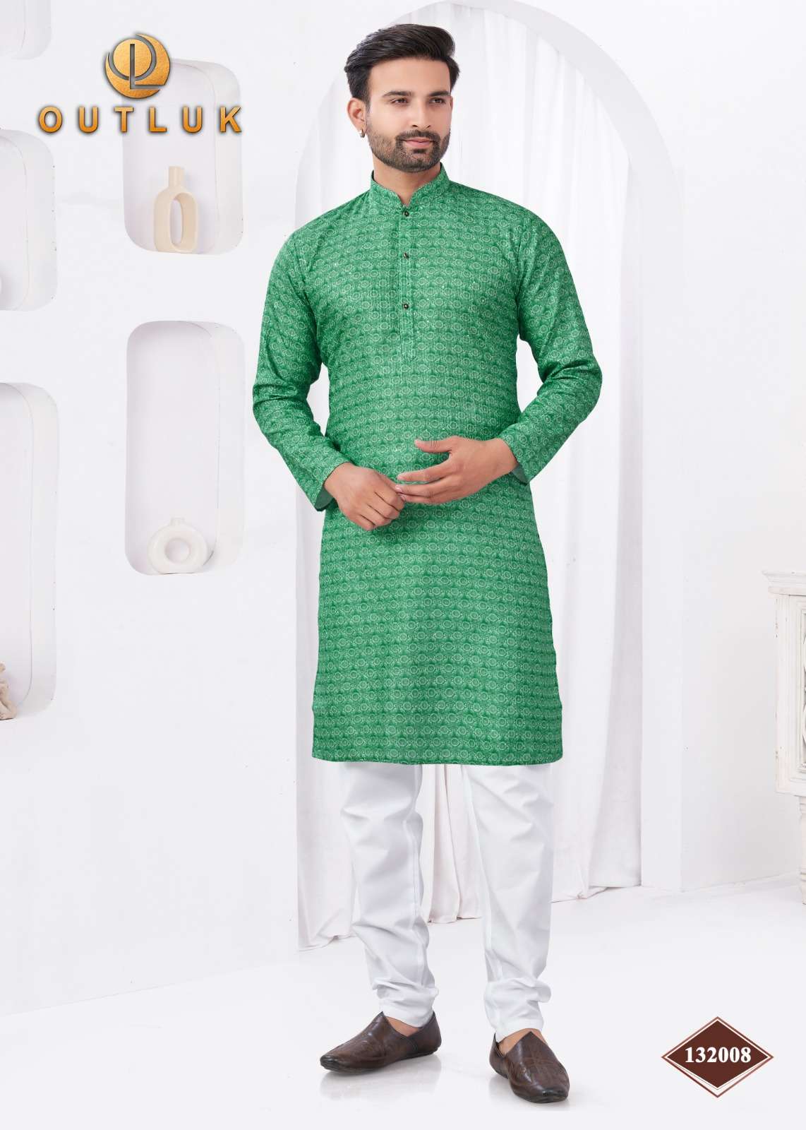 OUTLUK PRESENTS WEDDING COLLECTION VOL-132 READYMADE RAYON COTTON DIGITAL MENS KURTA PAJAMA CATALOG WHOLESALER AND EXPORTER 