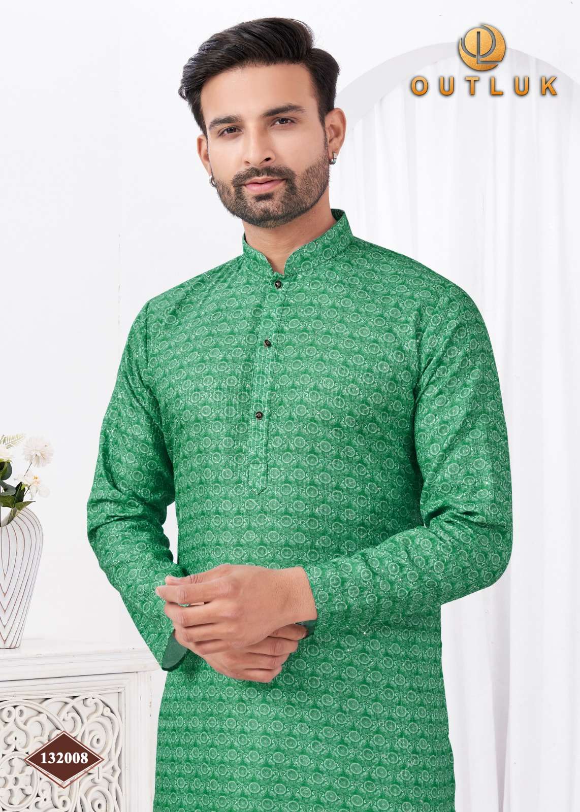 OUTLUK PRESENTS WEDDING COLLECTION VOL-132 READYMADE RAYON COTTON DIGITAL MENS KURTA PAJAMA CATALOG WHOLESALER AND EXPORTER 