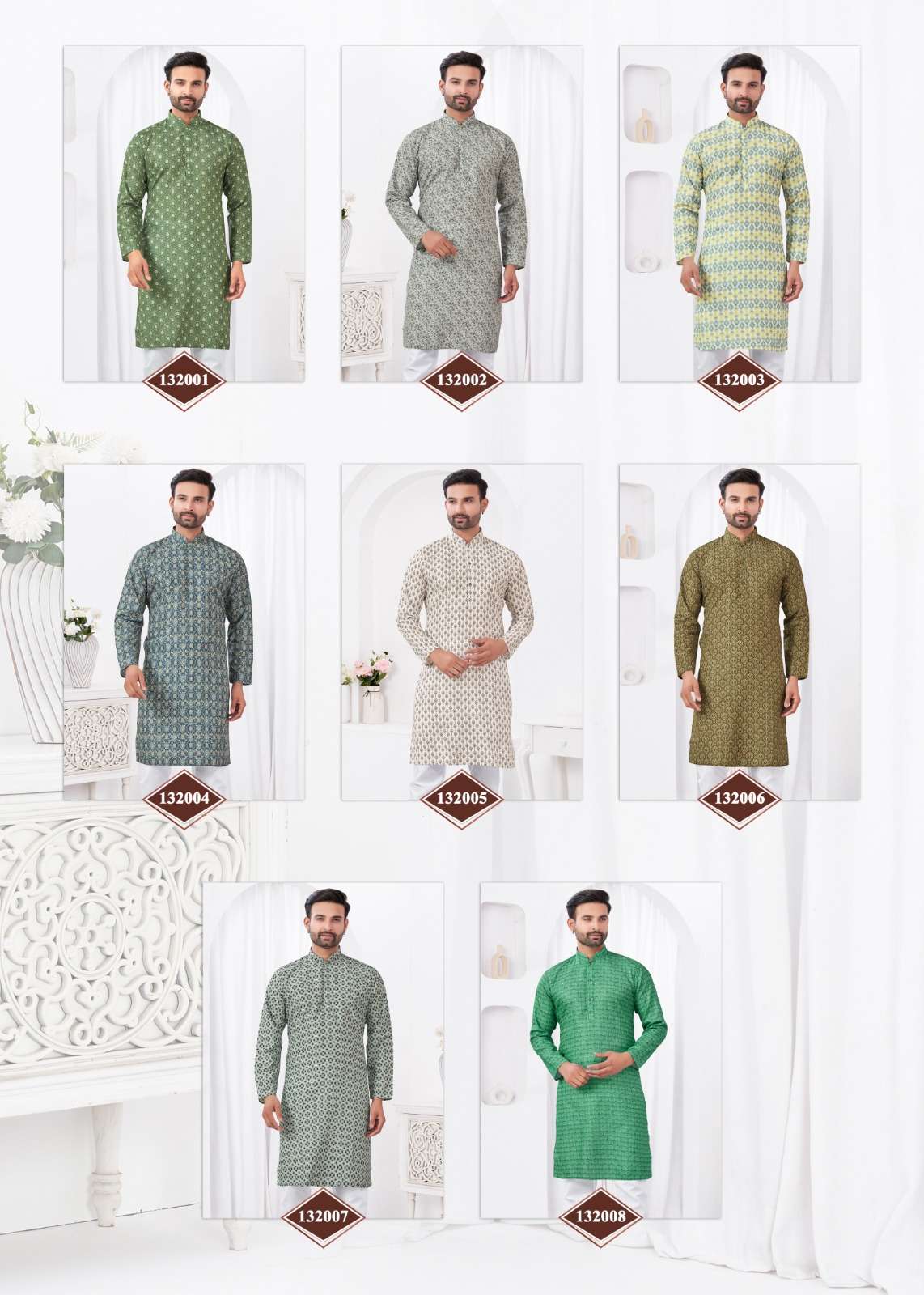 OUTLUK PRESENTS WEDDING COLLECTION VOL-132 READYMADE RAYON COTTON DIGITAL MENS KURTA PAJAMA CATALOG WHOLESALER AND EXPORTER 