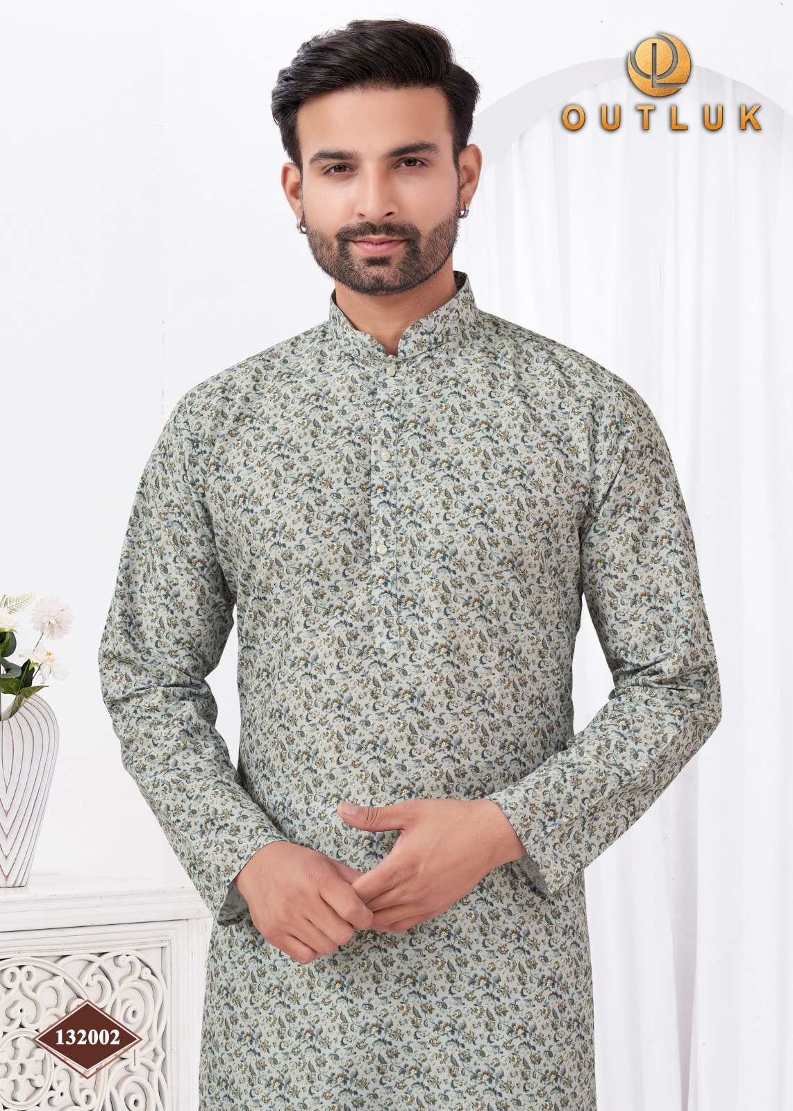 OUTLUK PRESENTS WEDDING COLLECTION VOL-132 READYMADE RAYON COTTON DIGITAL MENS KURTA PAJAMA CATALOG WHOLESALER AND EXPORTER 