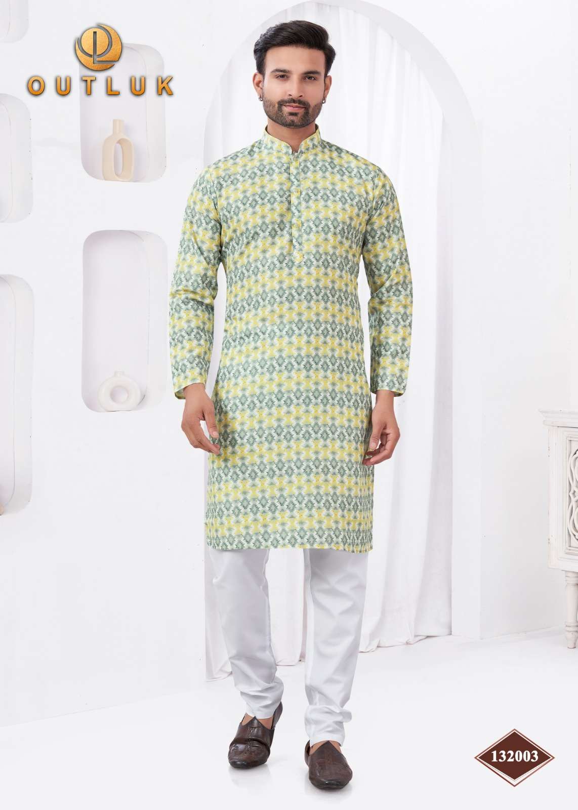 OUTLUK PRESENTS WEDDING COLLECTION VOL-132 READYMADE RAYON COTTON DIGITAL MENS KURTA PAJAMA CATALOG WHOLESALER AND EXPORTER 