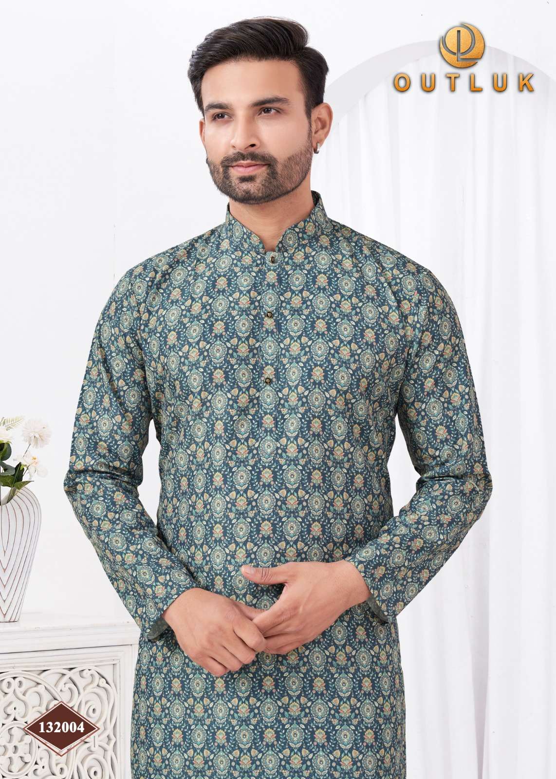 OUTLUK PRESENTS WEDDING COLLECTION VOL-132 READYMADE RAYON COTTON DIGITAL MENS KURTA PAJAMA CATALOG WHOLESALER AND EXPORTER 