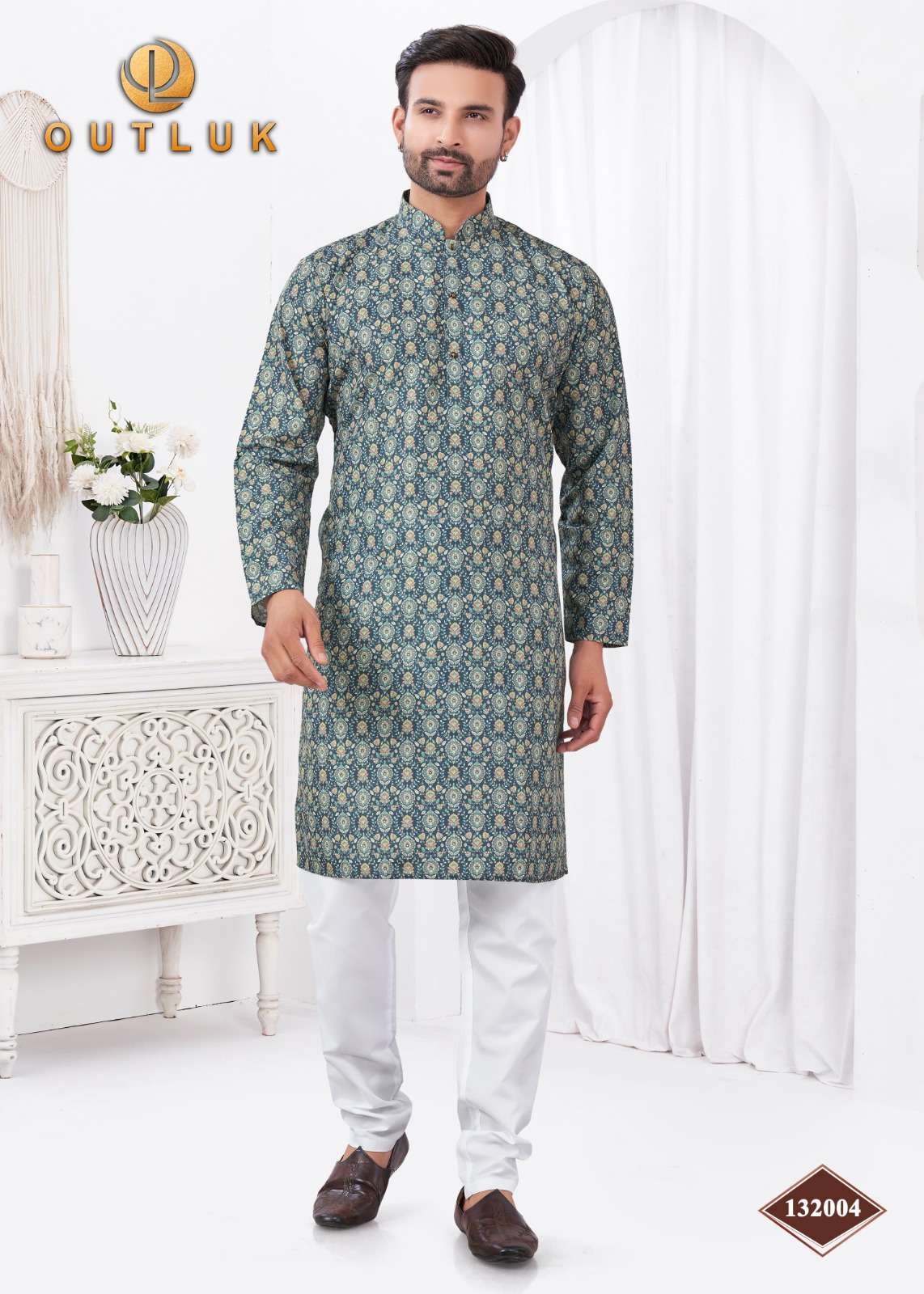 OUTLUK PRESENTS WEDDING COLLECTION VOL-132 READYMADE RAYON COTTON DIGITAL MENS KURTA PAJAMA CATALOG WHOLESALER AND EXPORTER 