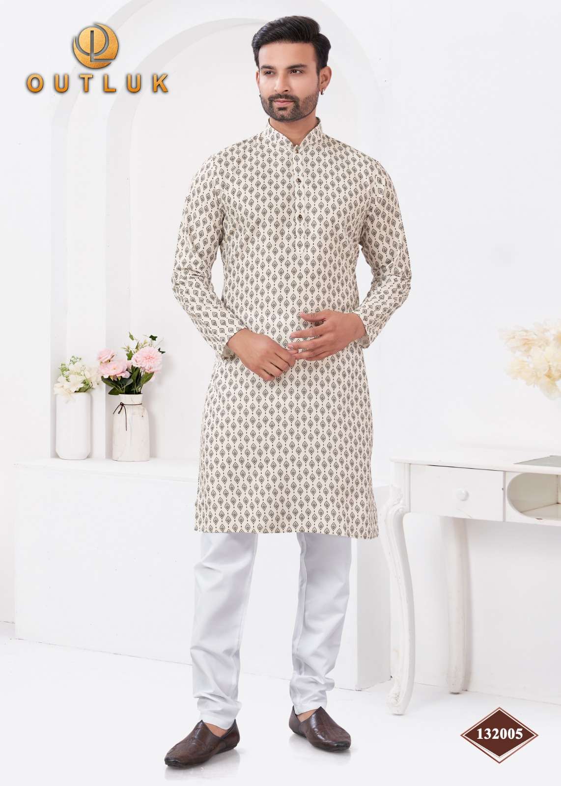 OUTLUK PRESENTS WEDDING COLLECTION VOL-132 READYMADE RAYON COTTON DIGITAL MENS KURTA PAJAMA CATALOG WHOLESALER AND EXPORTER 