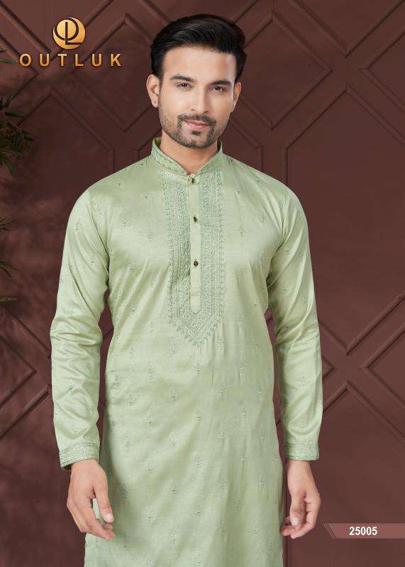 OUTLUK PRESENTS WEDDING COLLECTION VOL-25 PURE SILK READYMADE ATTRACTIVE KURTA PAJAMA CATALOG WHOLESALER AND EXPORTER 