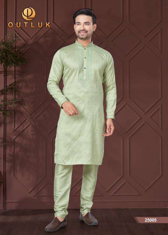 OUTLUK PRESENTS WEDDING COLLECTION VOL-25 PURE SILK READYMADE ATTRACTIVE KURTA PAJAMA CATALOG WHOLESALER AND EXPORTER 