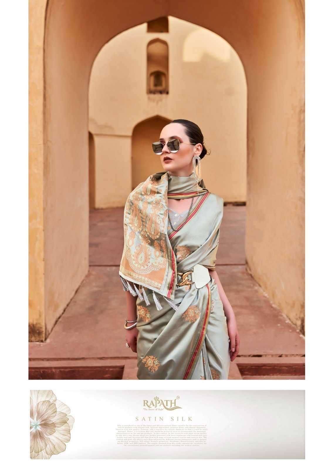 RAJPATH PRESENTS TATHASTU 171001-171006 SERIES PURE SATIN SILK COPPER ZARI WEAVING SAREES CATALOG WHOLESALER AND EXPORTER 