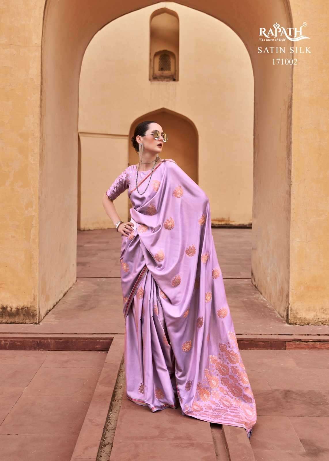 RAJPATH PRESENTS TATHASTU 171001-171006 SERIES PURE SATIN SILK COPPER ZARI WEAVING SAREES CATALOG WHOLESALER AND EXPORTER 