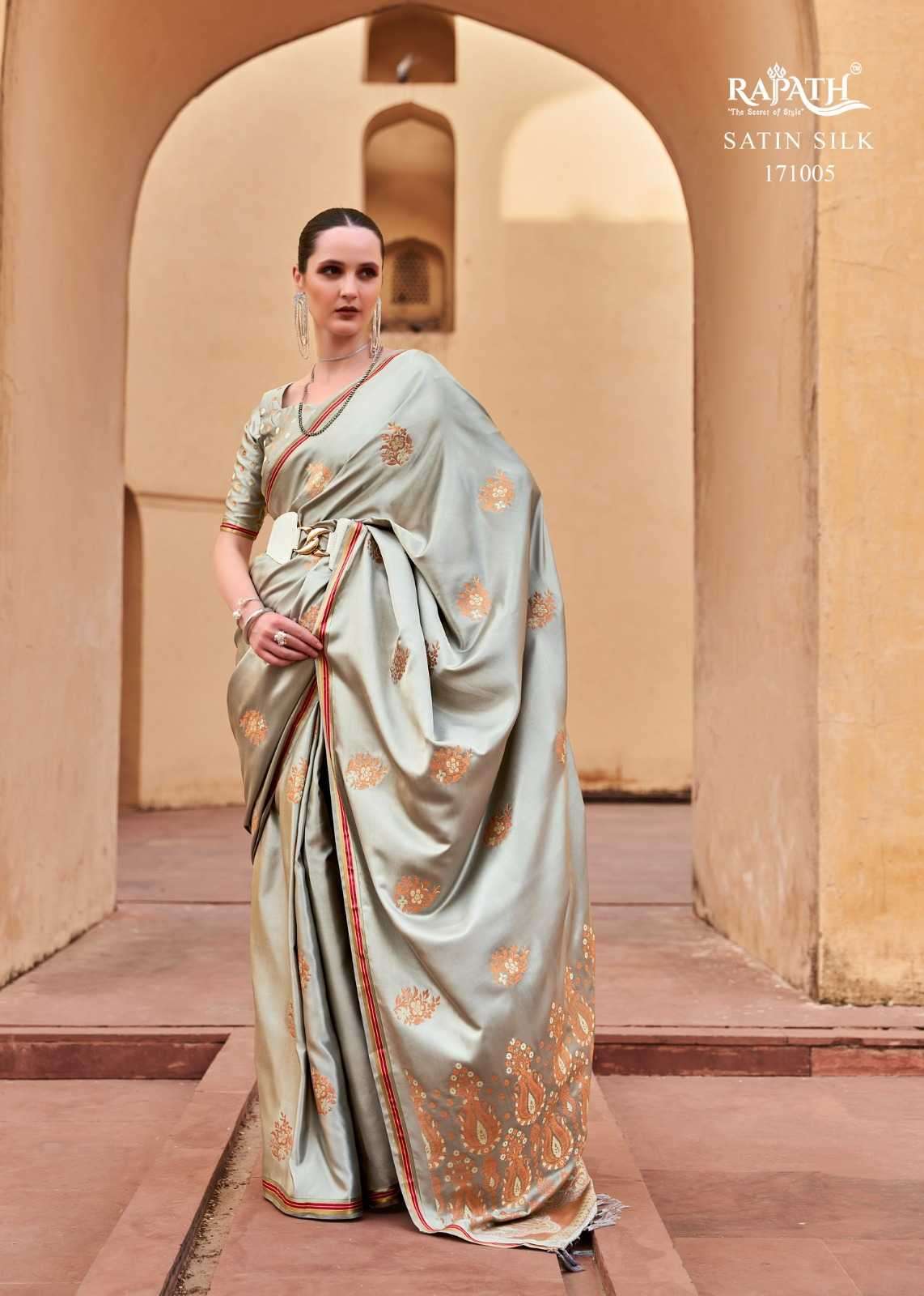 RAJPATH PRESENTS TATHASTU 171001-171006 SERIES PURE SATIN SILK COPPER ZARI WEAVING SAREES CATALOG WHOLESALER AND EXPORTER 