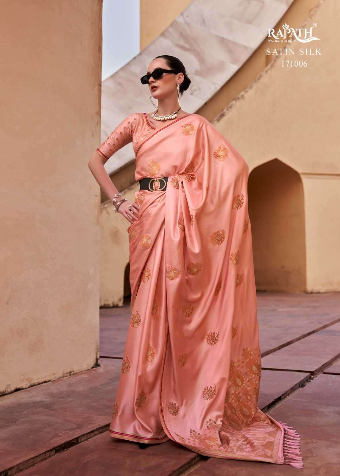 RAJPATH PRESENTS TATHASTU 171001-171006 SERIES PURE SATIN SILK COPPER ZARI WEAVING SAREES CATALOG WHOLESALER AND EXPORTER 