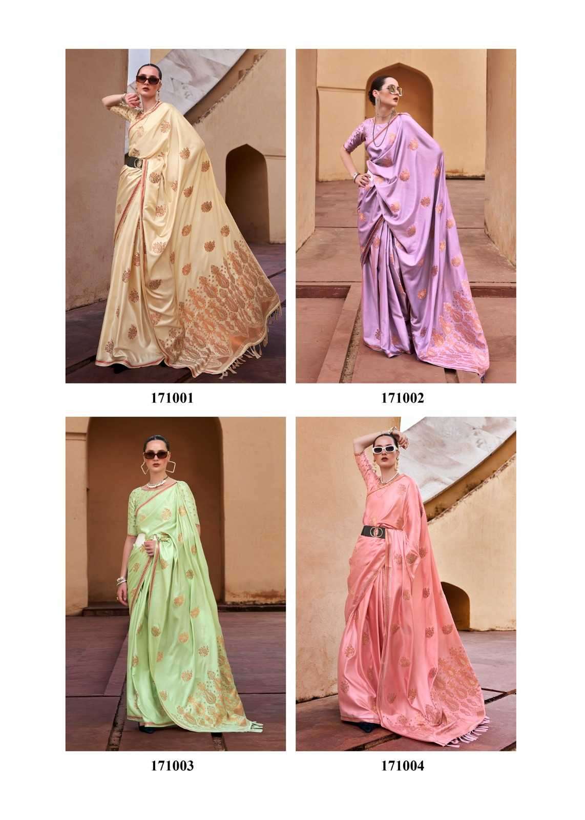 RAJPATH PRESENTS TATHASTU 171001-171006 SERIES PURE SATIN SILK COPPER ZARI WEAVING SAREES CATALOG WHOLESALER AND EXPORTER 