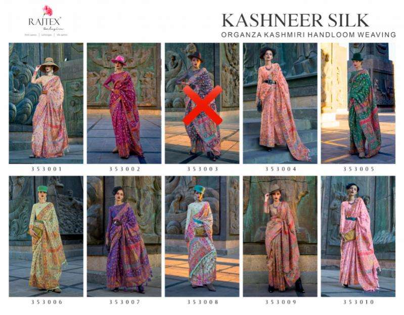 RAJTEX PRESENTS KASHNEER SILK KASHMIRI PASHMINA ORGANZA SAREES CATALOG WHOLESALER AND EXPORTER 