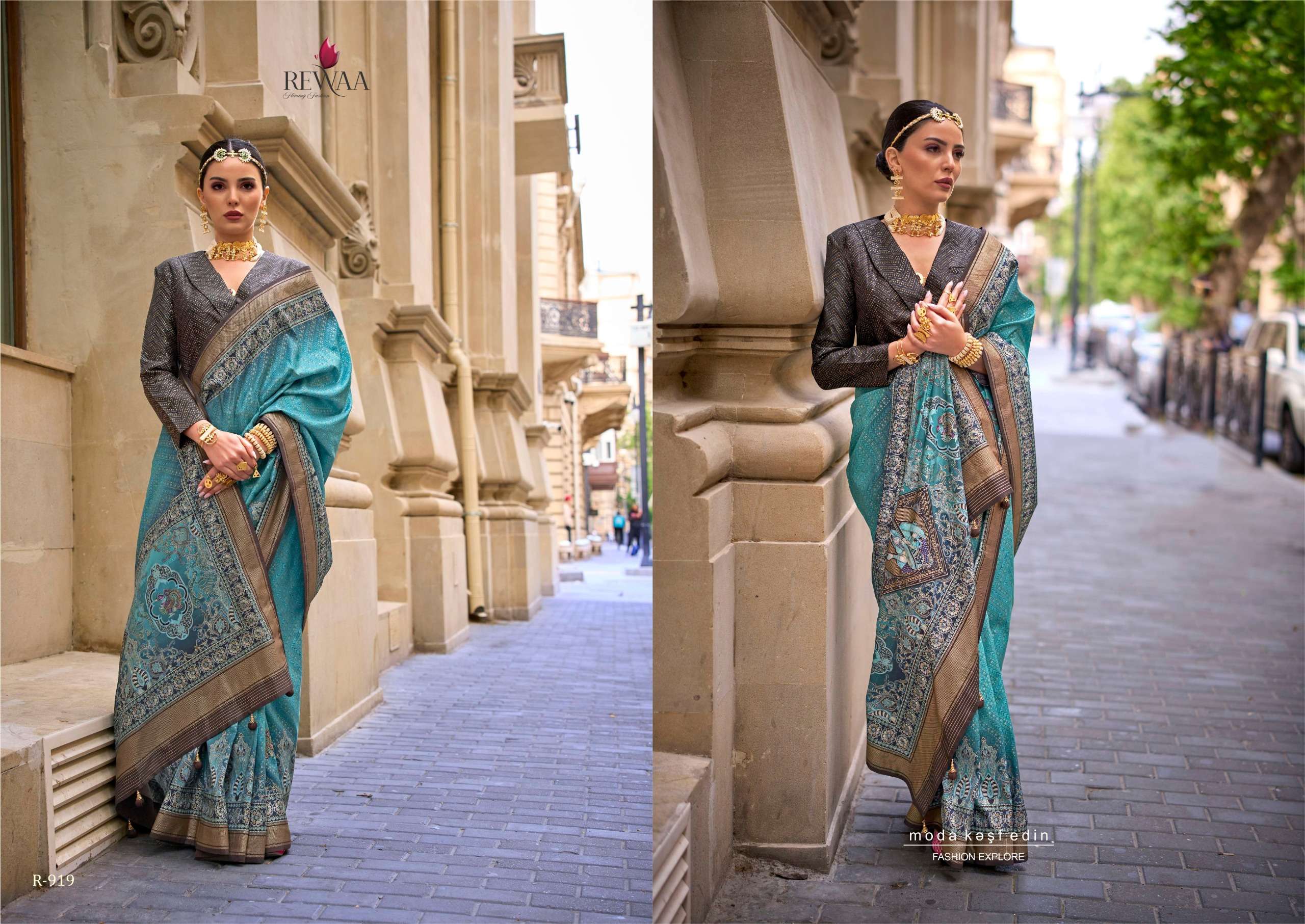 REWAA PRESENT ROME DESIGNER DIGITAL PRINT WITH WORK FESTIVE WEAR SAREES CATALOG WHOLESALER AND EXPORTER IN SURAT 