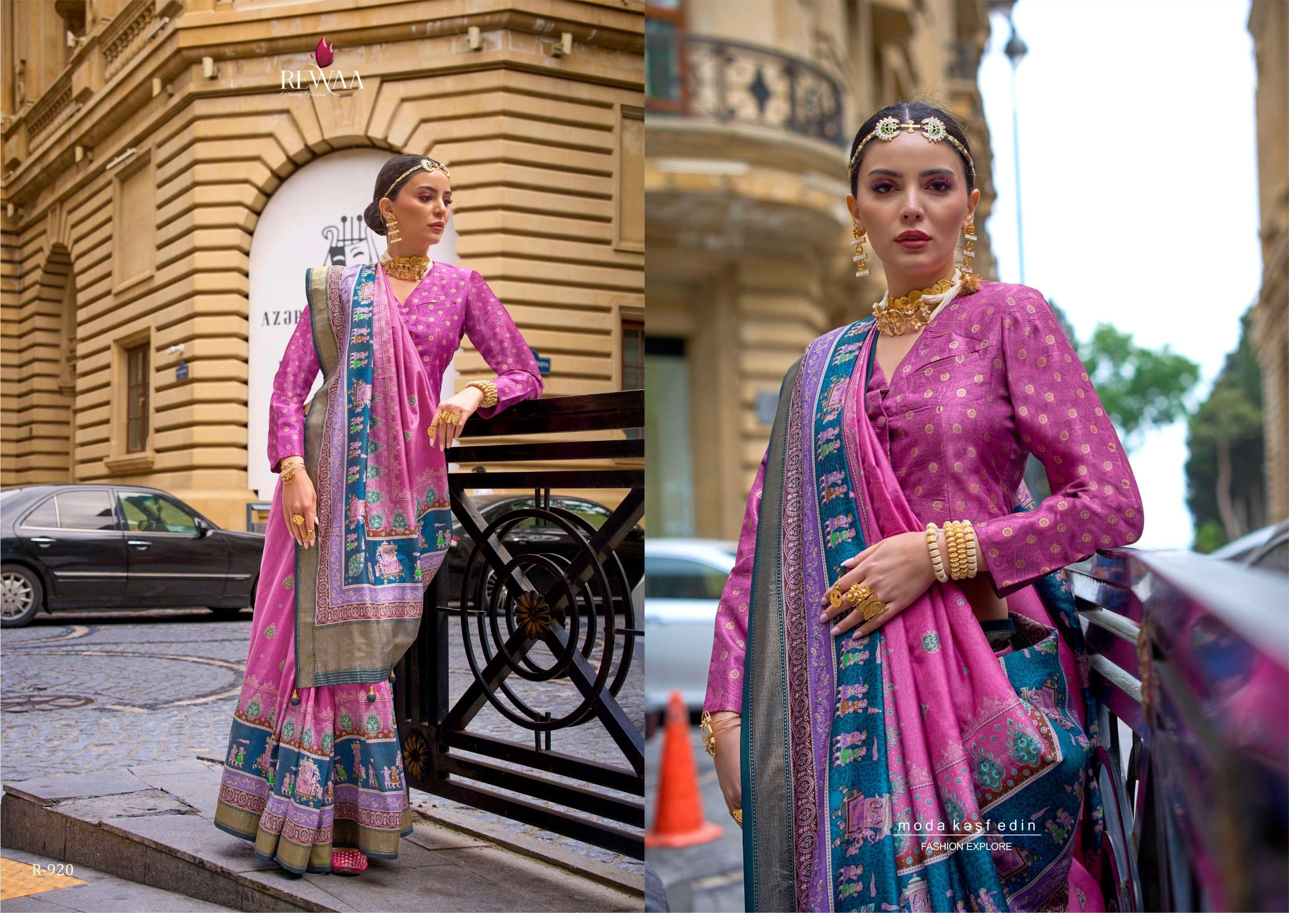 REWAA PRESENT ROME DESIGNER DIGITAL PRINT WITH WORK FESTIVE WEAR SAREES CATALOG WHOLESALER AND EXPORTER IN SURAT 