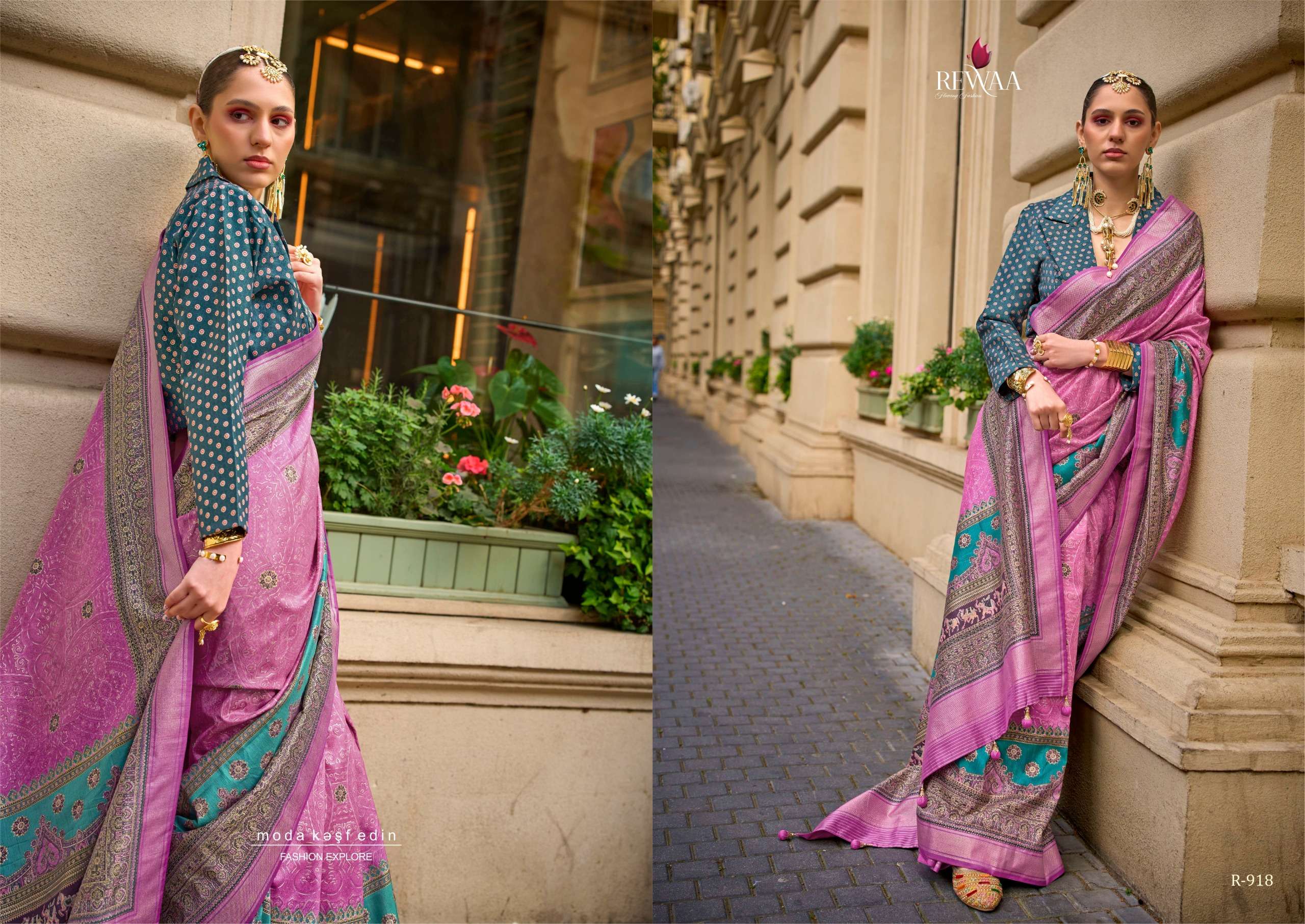 REWAA PRESENT ROME DESIGNER DIGITAL PRINT WITH WORK FESTIVE WEAR SAREES CATALOG WHOLESALER AND EXPORTER IN SURAT 