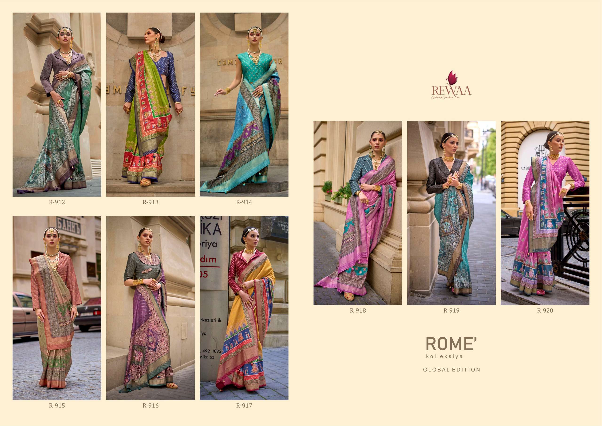 REWAA PRESENT ROME DESIGNER DIGITAL PRINT WITH WORK FESTIVE WEAR SAREES CATALOG WHOLESALER AND EXPORTER IN SURAT 