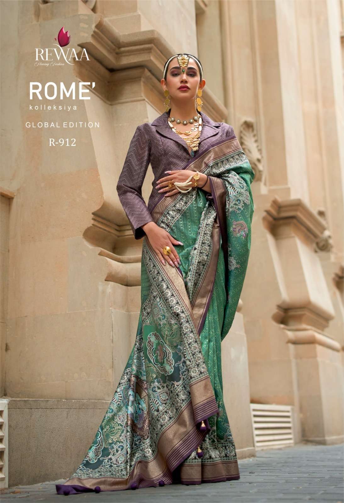 REWAA PRESENT ROME DESIGNER DIGITAL PRINT WITH WORK FESTIVE WEAR SAREES CATALOG WHOLESALER AND EXPORTER IN SURAT 