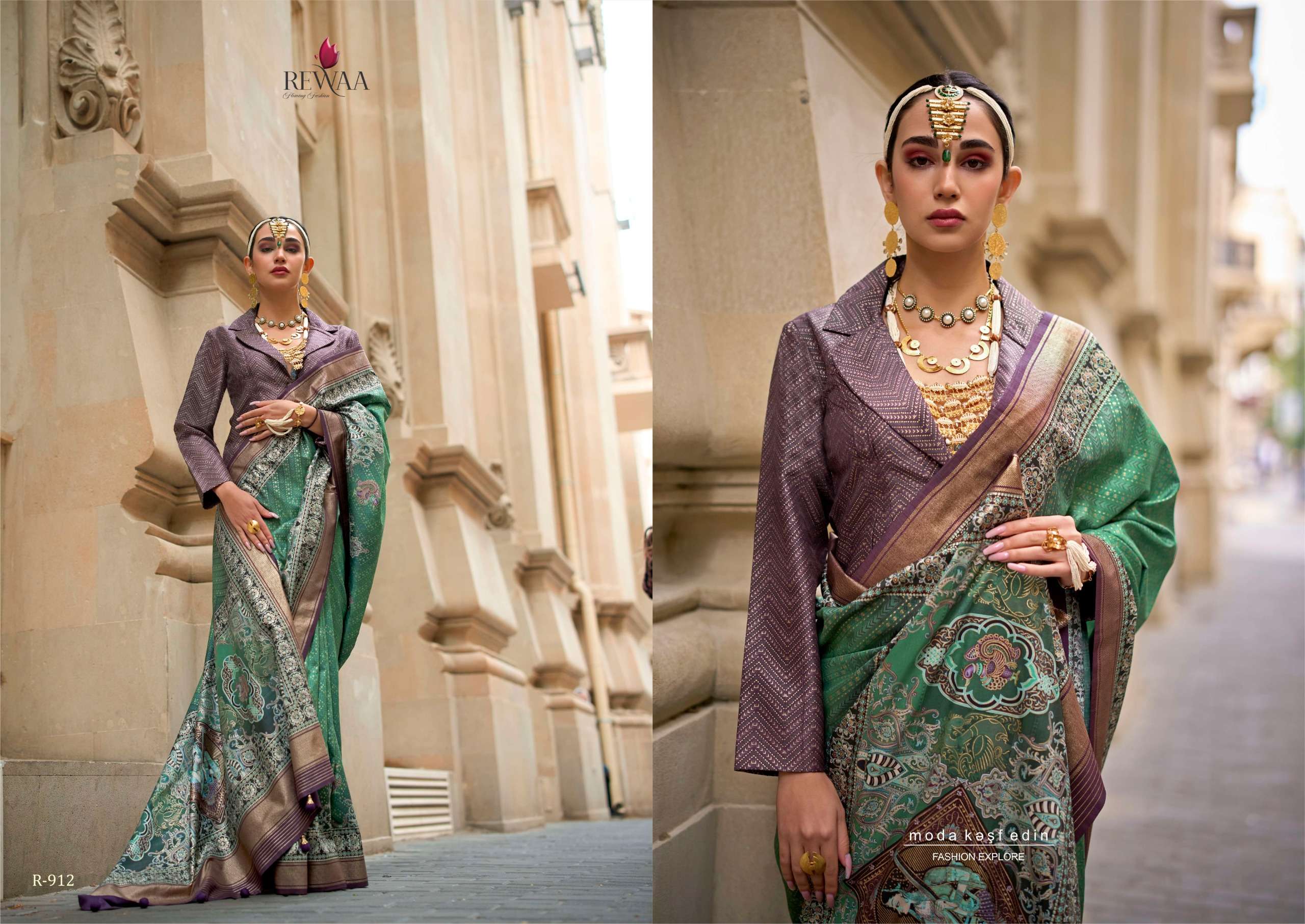 REWAA PRESENT ROME DESIGNER DIGITAL PRINT WITH WORK FESTIVE WEAR SAREES CATALOG WHOLESALER AND EXPORTER IN SURAT 