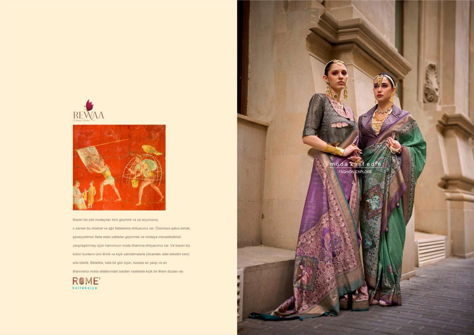 REWAA PRESENT ROME DESIGNER DIGITAL PRINT WITH WORK FESTIVE WEAR SAREES CATALOG WHOLESALER AND EXPORTER IN SURAT 