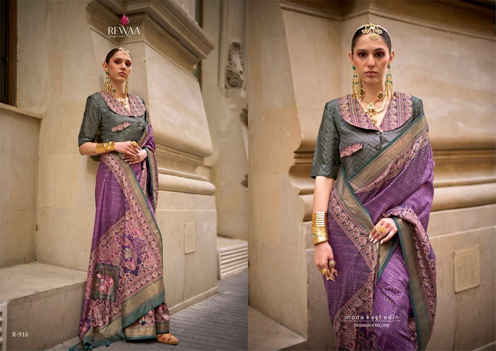 REWAA PRESENT ROME DESIGNER DIGITAL PRINT WITH WORK FESTIVE WEAR SAREES CATALOG WHOLESALER AND EXPORTER IN SURAT 