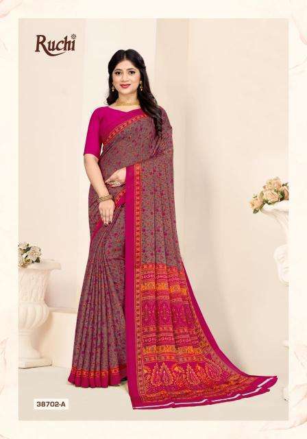 RUCHI PRESENTS STAR CHIFFON VOL-180 FANCY CHIFFON PRINTED DAILY WEAR SAREES CATALOG WHOLESALE AND EXPORTER IN SURAT