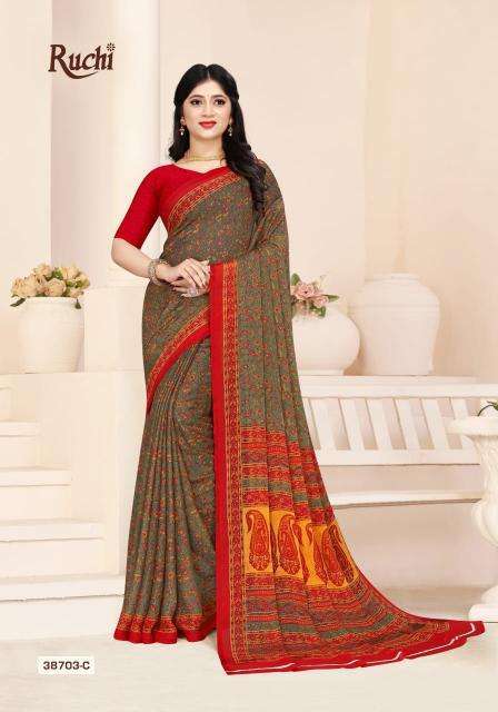 RUCHI PRESENTS STAR CHIFFON VOL-180 FANCY CHIFFON PRINTED DAILY WEAR SAREES CATALOG WHOLESALE AND EXPORTER IN SURAT