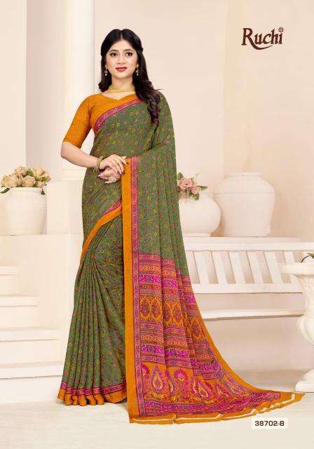 RUCHI PRESENTS STAR CHIFFON VOL-180 FANCY CHIFFON PRINTED DAILY WEAR SAREES CATALOG WHOLESALE AND EXPORTER IN SURAT