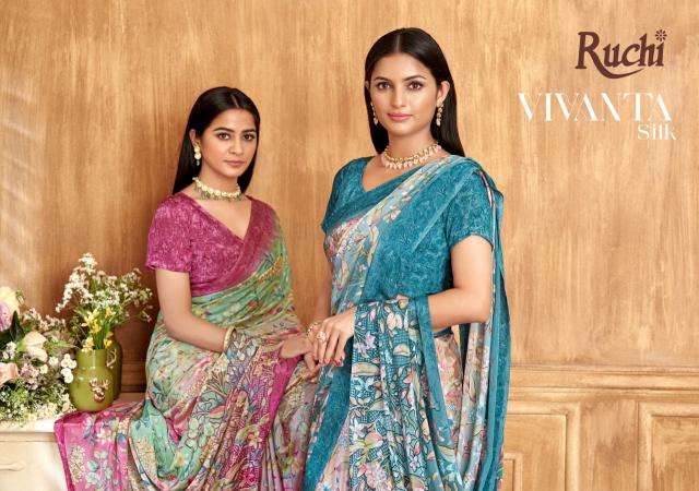 RUCHI PRESENTS VIVANTA SILK VOL-39 CRAPE SILK LATEST CASUAL WEAR SAREES CATALOG WHOLESALER AND EXPORTER 