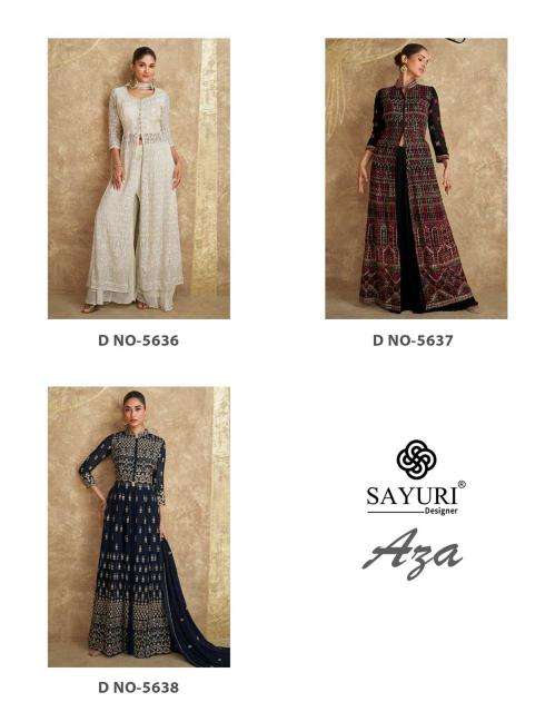 SAYURI DESIGNER PRESENTS AZA GEORGETTE FULLY STITCH DESIGNER PLAZZO STYLE 3PCS DRESS CATALOG WHOLESALER AND EXPORTER 