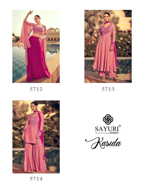 SAYURI DESIGNER PRESENTS KASIDA THREE DIFFERENT STYLE CHINON SILK READYMADE LADIES DRESS CATALOG WHOLESALER AND EXPORTER 
