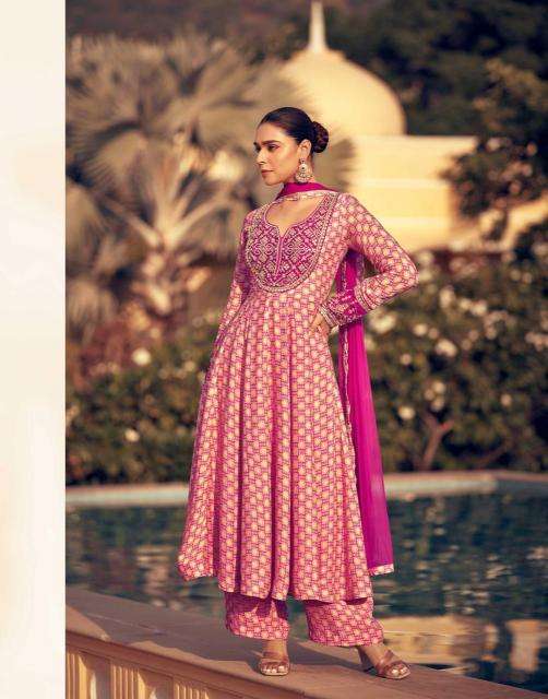 SAYURI DESIGNER PRESENTS KASIDA THREE DIFFERENT STYLE CHINON SILK READYMADE LADIES DRESS CATALOG WHOLESALER AND EXPORTER 