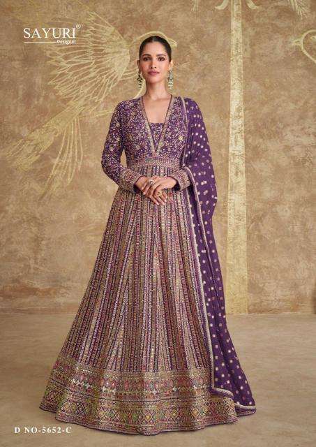 SAYURI DESIGNER PRESENTS ROYAL GOLD FREE SIZE STITCH GEORGETTE HEAVY DESIGNER GOWN CATALOG WHOLESALER AND EXPORTER 