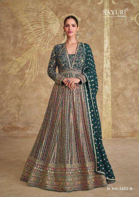 SAYURI DESIGNER PRESENTS ROYAL GOLD FREE SIZE STITCH GEORGETTE HEAVY DESIGNER GOWN CATALOG WHOLESALER AND EXPORTER 
