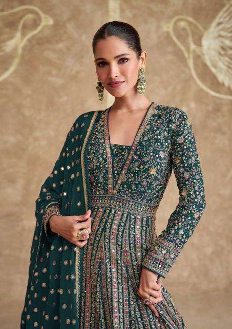 SAYURI DESIGNER PRESENTS ROYAL GOLD FREE SIZE STITCH GEORGETTE HEAVY DESIGNER GOWN CATALOG WHOLESALER AND EXPORTER 