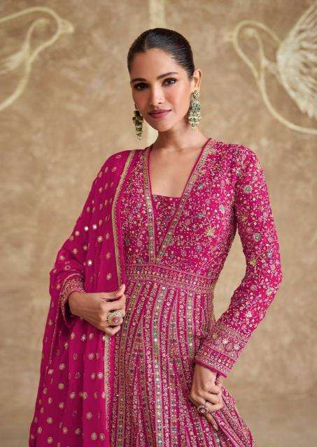 SAYURI DESIGNER PRESENTS ROYAL GOLD FREE SIZE STITCH GEORGETTE HEAVY DESIGNER GOWN CATALOG WHOLESALER AND EXPORTER 