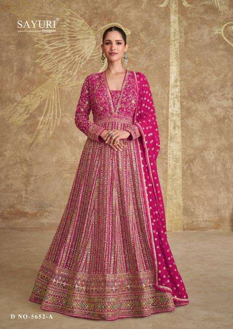 SAYURI DESIGNER PRESENTS ROYAL GOLD FREE SIZE STITCH GEORGETTE HEAVY DESIGNER GOWN CATALOG WHOLESALER AND EXPORTER 