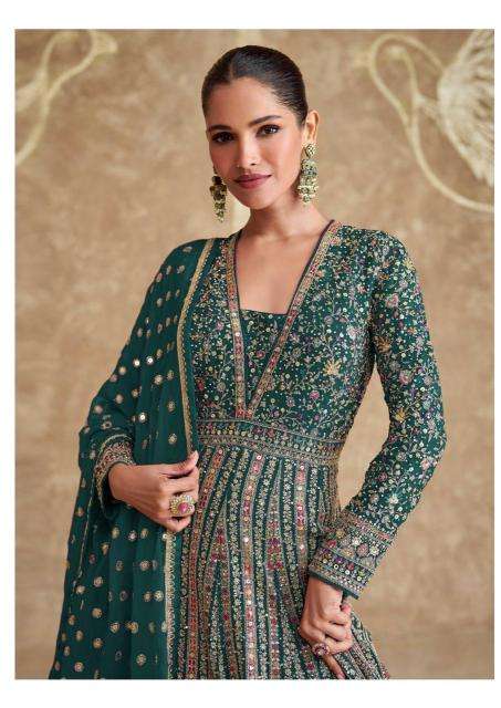 SAYURI DESIGNER PRESENTS ROYAL GOLD FREE SIZE STITCH GEORGETTE HEAVY DESIGNER GOWN CATALOG WHOLESALER AND EXPORTER 
