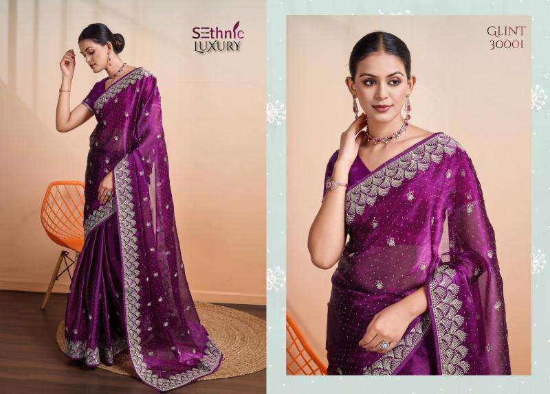 SETHNIC LIFESTYLE PRESENTS GLINT GALA 30001-30004 SERIES BLOOMING BURBERRY PARTY WEAR SAREES CATALOG WHOLESALER AND EXPORTER 