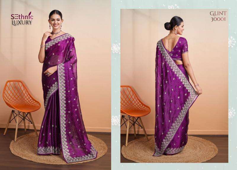 SETHNIC LIFESTYLE PRESENTS GLINT GALA 30001-30004 SERIES BLOOMING BURBERRY PARTY WEAR SAREES CATALOG WHOLESALER AND EXPORTER 