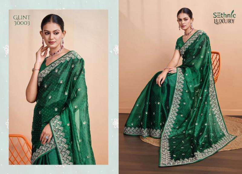 SETHNIC LIFESTYLE PRESENTS GLINT GALA 30001-30004 SERIES BLOOMING BURBERRY PARTY WEAR SAREES CATALOG WHOLESALER AND EXPORTER 