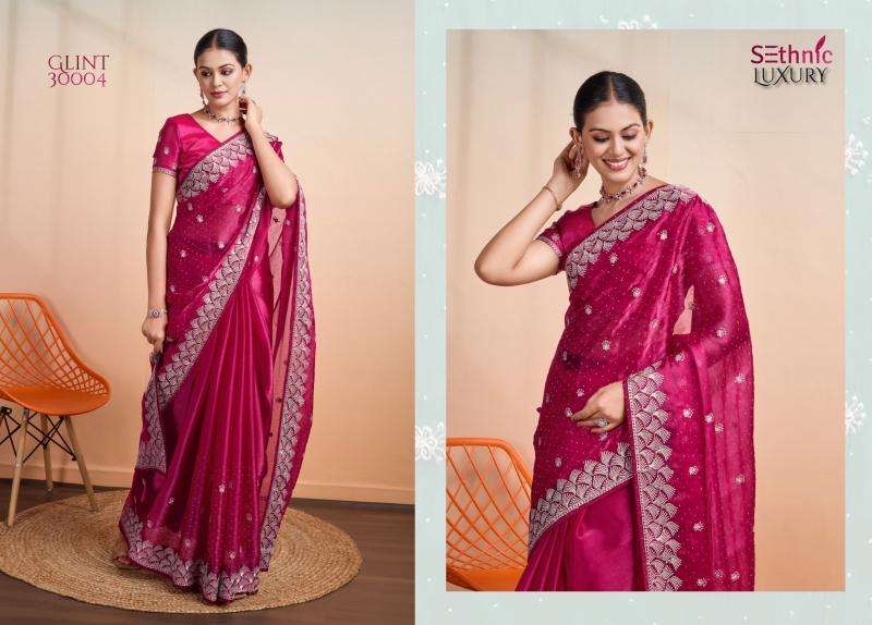 SETHNIC LIFESTYLE PRESENTS GLINT GALA 30001-30004 SERIES BLOOMING BURBERRY PARTY WEAR SAREES CATALOG WHOLESALER AND EXPORTER 