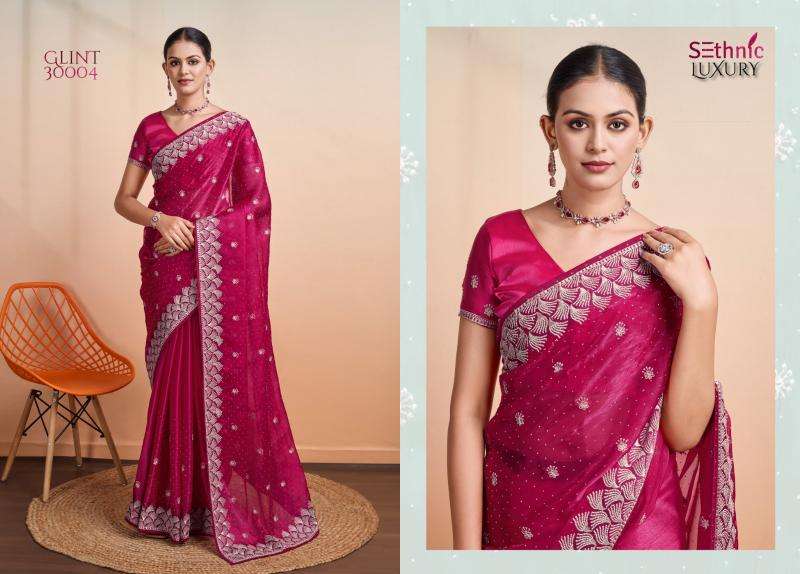 SETHNIC LIFESTYLE PRESENTS GLINT GALA 30001-30004 SERIES BLOOMING BURBERRY PARTY WEAR SAREES CATALOG WHOLESALER AND EXPORTER 