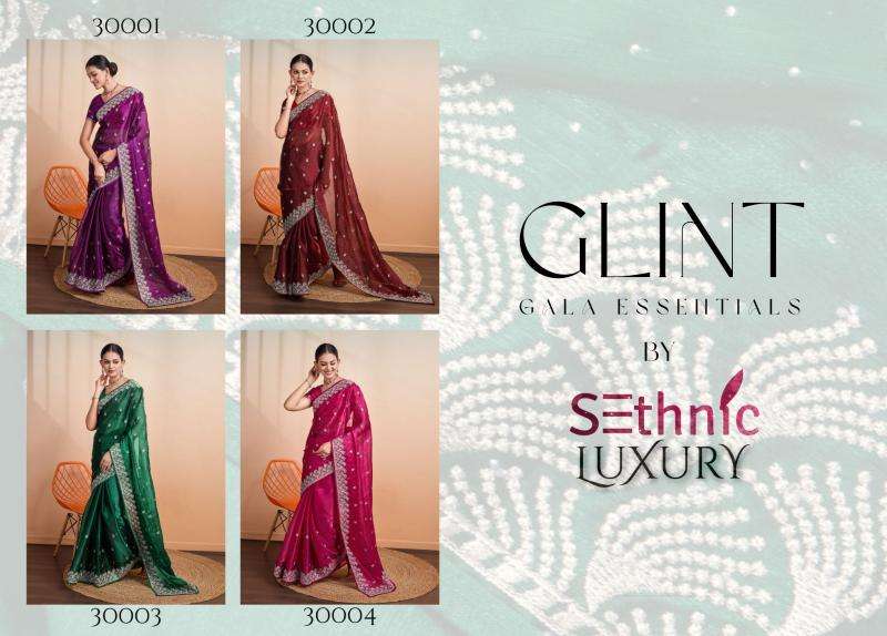 SETHNIC LIFESTYLE PRESENTS GLINT GALA 30001-30004 SERIES BLOOMING BURBERRY PARTY WEAR SAREES CATALOG WHOLESALER AND EXPORTER 