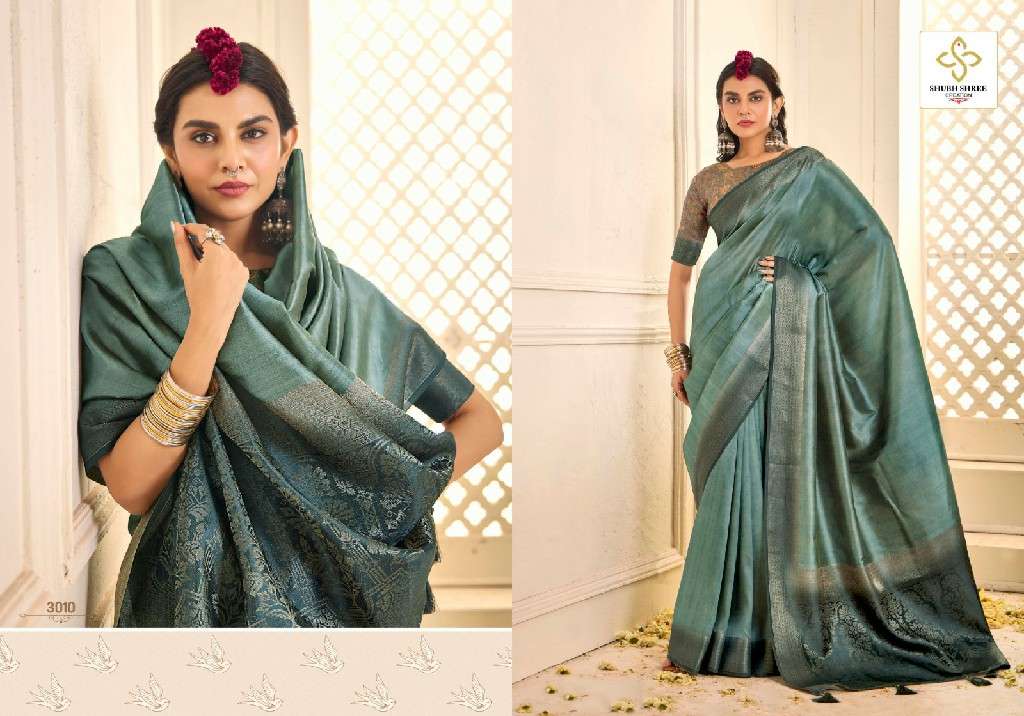 SHUBH SHREE CREATION PRESENTS PALLAVI VOL-3 LATEST TUSSER SILK WEAVING COFFEE JARI PALU SAREES CATALOG WHOLESALER AND EXPORTER 