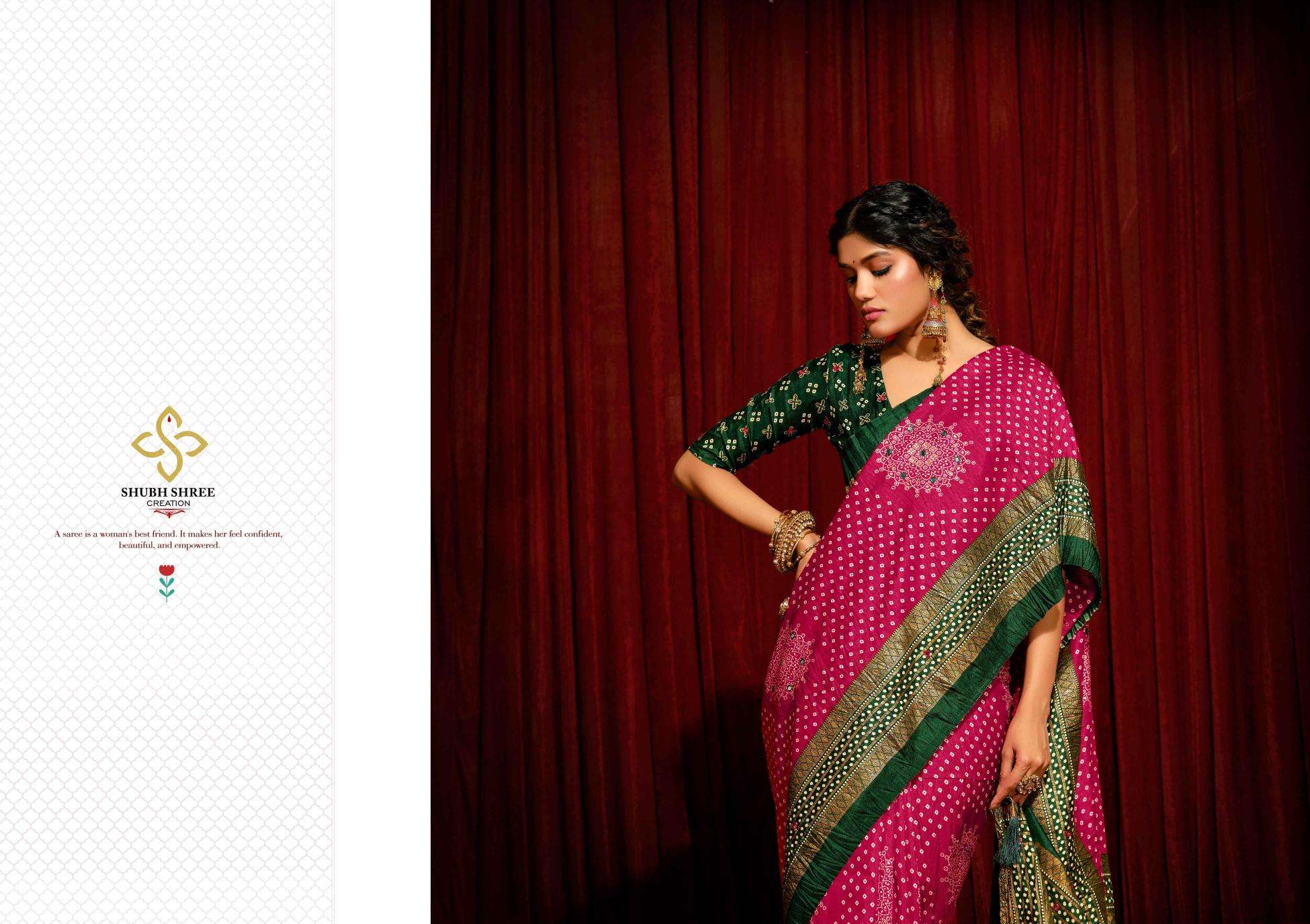 SHUBH SHREE PRESENTS CRUSH VOL-5 WELVET TUSSER SILK LATEST FANCY SAREES CATALOG WHOLESALER AND EXPORTER 