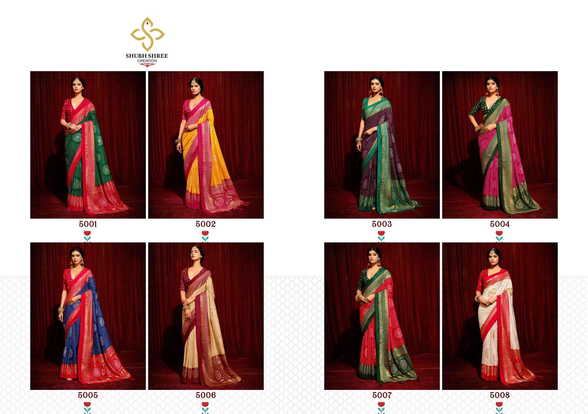 SHUBH SHREE PRESENTS CRUSH VOL-5 WELVET TUSSER SILK LATEST FANCY SAREES CATALOG WHOLESALER AND EXPORTER 