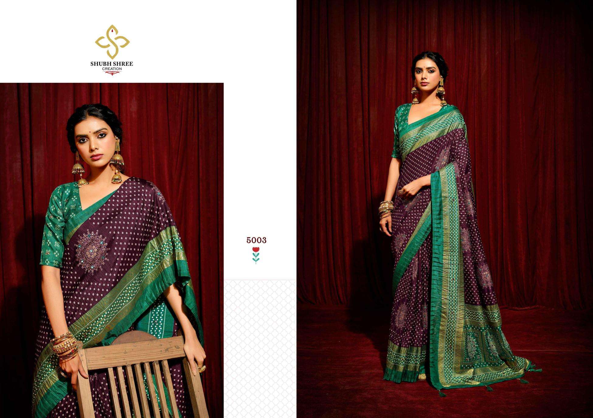 SHUBH SHREE PRESENTS CRUSH VOL-5 WELVET TUSSER SILK LATEST FANCY SAREES CATALOG WHOLESALER AND EXPORTER 