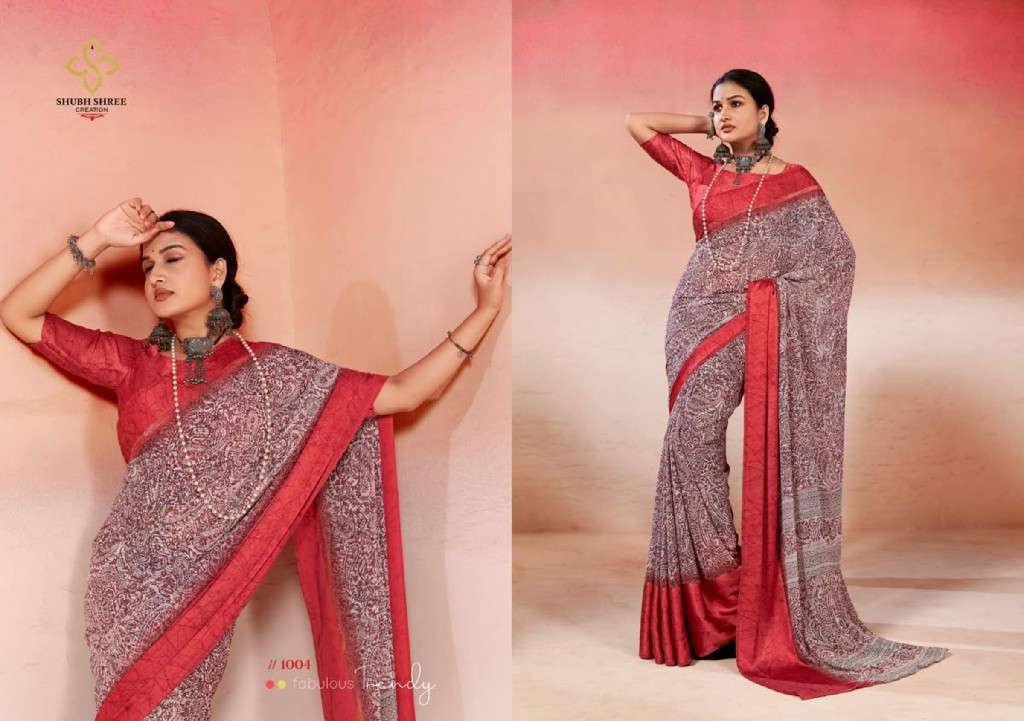 Shubh Shree Presents Nargis Wholesale Weightless With Sartin Patti Sarees Catalog Wholesaler And Exporter 
