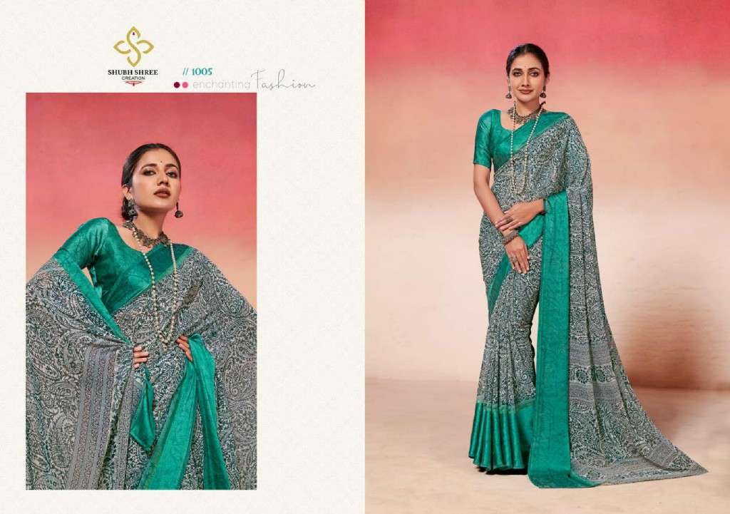 Shubh Shree Presents Nargis Wholesale Weightless With Sartin Patti Sarees Catalog Wholesaler And Exporter 
