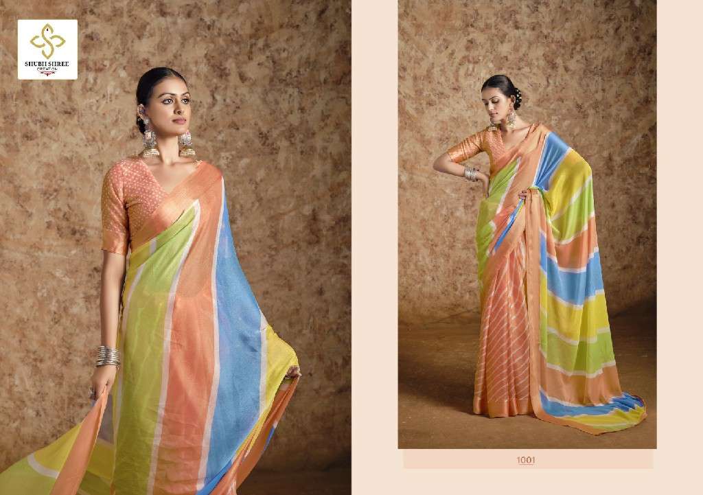 SHUBH SHREE PRESENTS SUHANA CHIFFON CHIFFON WEAVING STYLISH SAREES CATALOG WHOLESALER AND EXPORTER 